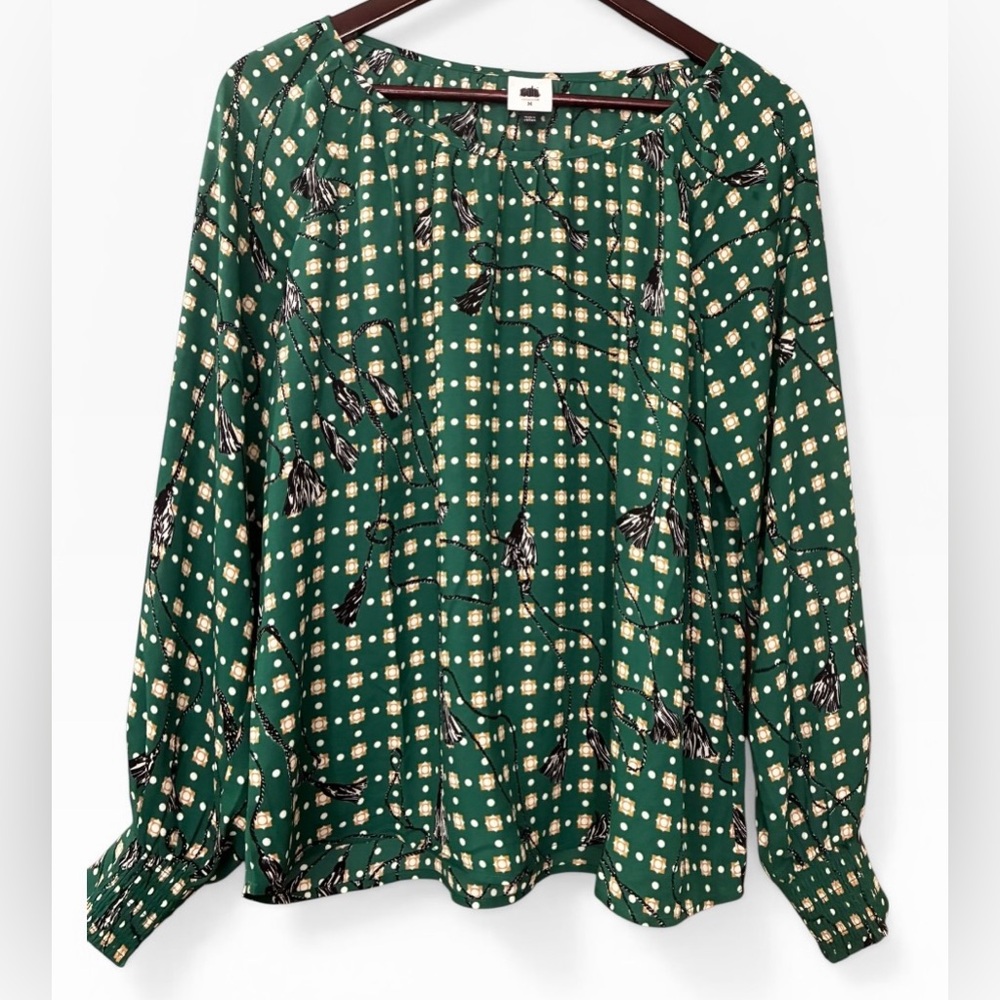 CAbi Green Floral & Dot Long-Sleeve Blouse